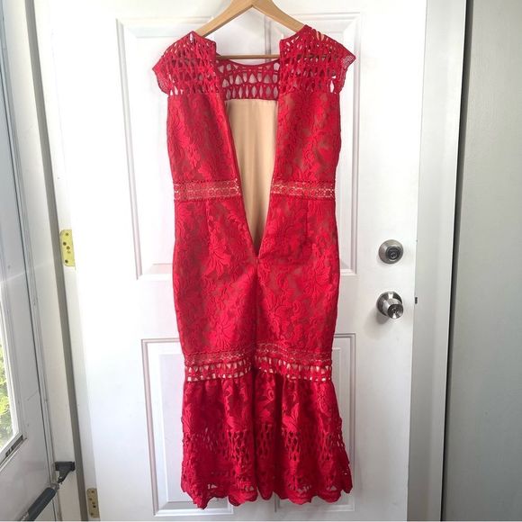 Lulus Charlee Red Lace Sleeveless Midi Dress Size Large - Picture 11 of 15